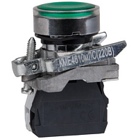 Кнопка КМЕ4610мЛС-220В-зеленый-1но+0нз-цилиндр-индикатор-IP65-КЭАЗ | код 248259 | КЭАЗ